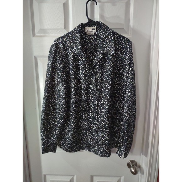 Leslie Fay Haberdashery Top Size 14 Multicolor Button Down Long Sleeve Circles - Picture 1 of 8
